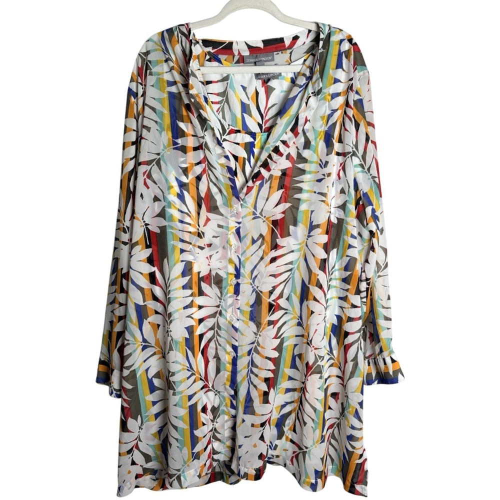 Jessica‎ London Tunic Women 28W Multicolor Excellent Floral Striped Button Front